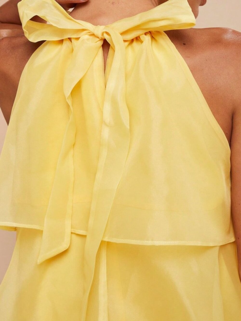 Yellow Organza Tiered Halter Mini Dress - Picture 3 of 6